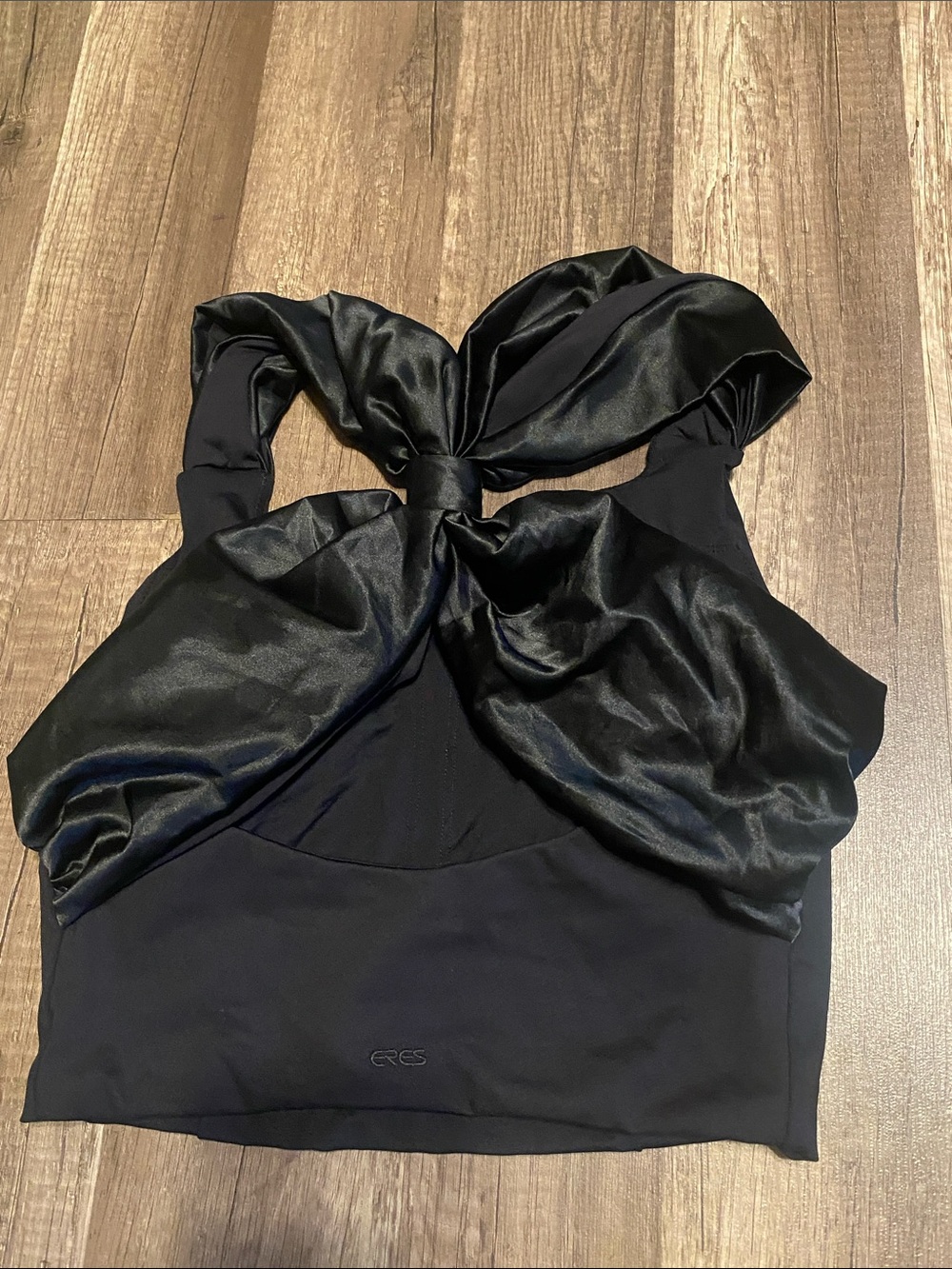 Black Satin Bow-Detail Crop Top